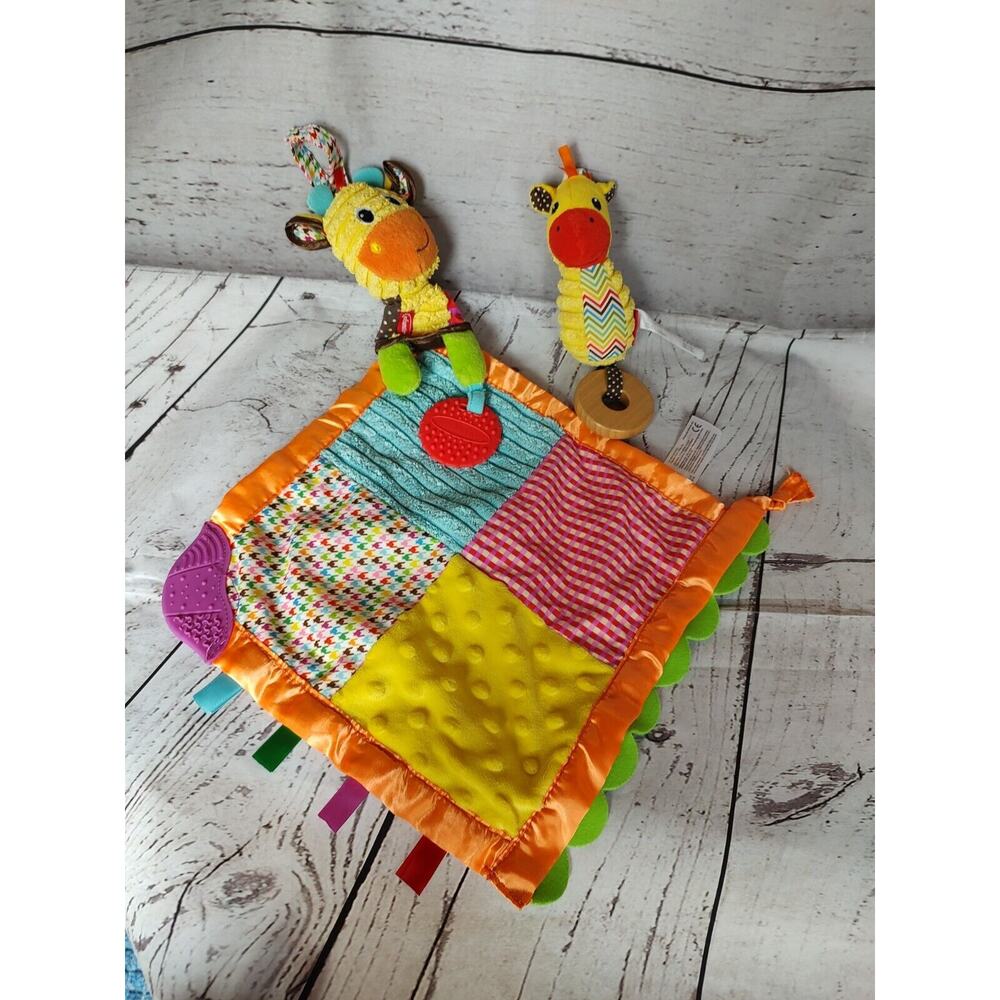 Infantino Giraffe Security Blanket Lovey Teether Rattle Tags & Hand Hang Rattle